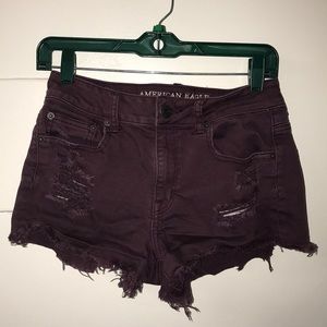 Burgundy American Eagle Distressed Denim Shorts